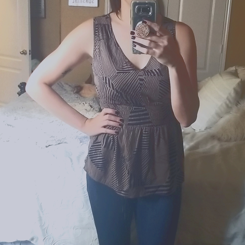 Banana Republic Navy & Taupe Print Blouse